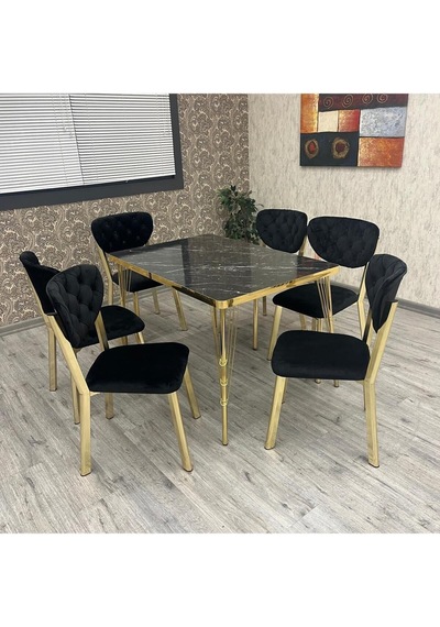 Mutfak Masa Sandalye Takımı Akuamarin 80-120 Ck Gold 6 Kişilik Mutfak Masası Takımı Siyah Mermer Mutfak Masa Sandalye Takımı Akuamarin 80-120 Ck Gold 6 Kişilik Mutfak Masası Takımı Siyah Mermer
