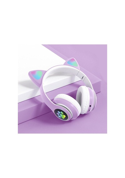 Kart Girişli Fm Radyolu Led Işıklı Kablosuz Ve Kablolu Bluetooth Kedi Kulaklık 5.0v