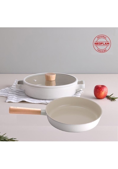 Neoflam Fika Bej 30 Cm Basık Tencere Ve 30 Cm Tava Seti