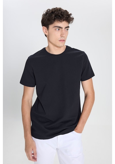AC&Co / Altınyıldız Classics Erkek Sıyah Slim Fit Dar Kesim Bisiklet Yaka Desenli Tişört Siyah