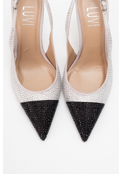 Luvishoes Luvi Shoes London Bej Siyah Gümüş Taşlı Kadın Yüksek Topuklu Ayakkabı Siyah - Bej