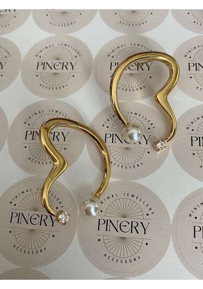 Pinery Jewels Tek Taşlı Top İncili Paslanmaz Çelik Kadın Küpe Çifti Altın