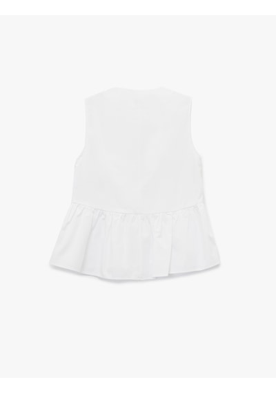 Koton Pamuklu V Yaka Peplum Düğme Detaylı Kolsuz Poplin Bluz Kırık Beyaz 5sak60442pw Ekru