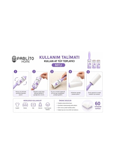 Lexroo Kullan At Tüy Toplayıcı Rulo Seti, 1 Ana Rulo + 2 Yedek Rulo