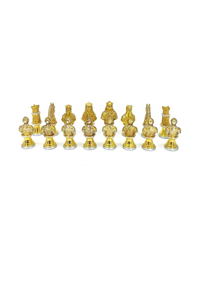 Orta Çağ Temalı Kurşun Satranç Taş Seti – Gold & Silver