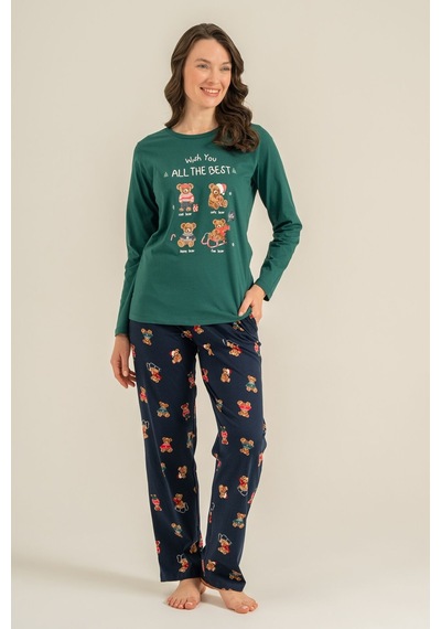 Rolypoly Anne Kız Wish You All The Best Yeşil Uzun Kol Pijama Takım Rp3918-a-v2 Rp3918-a-v2