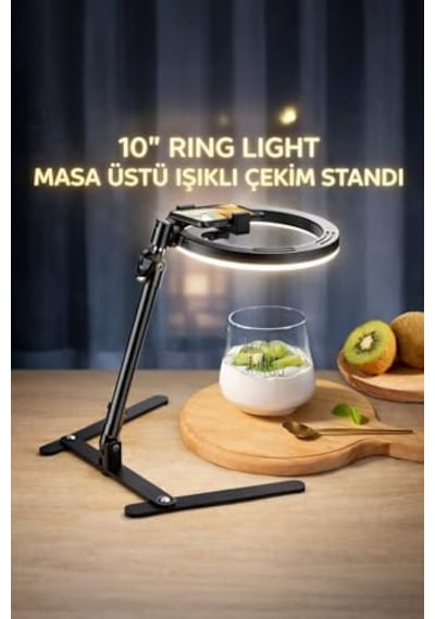 10 Masaüstü Ring Light Çekim Standı 30-47,5 Cm Ayarlanabilir Yükseklik, Telefon Tutuculu Ürün Video &amp Fot
