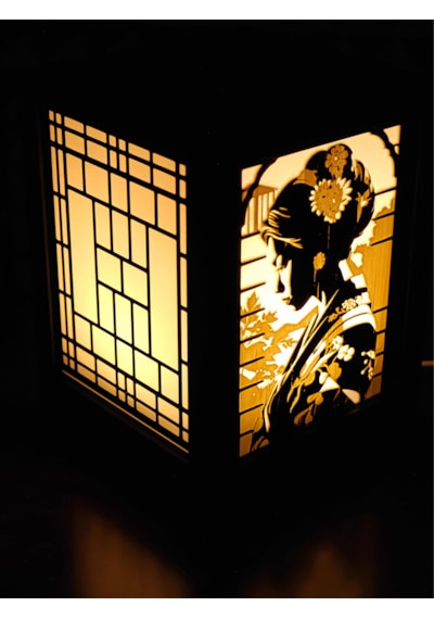 Serie Lumina Shoji Masa Ve Gece Lambası - Geyşa Figürlü Klasik Zen Kafes Japon Feneri Sıcak Led Ambiyans Işığı Siyah
