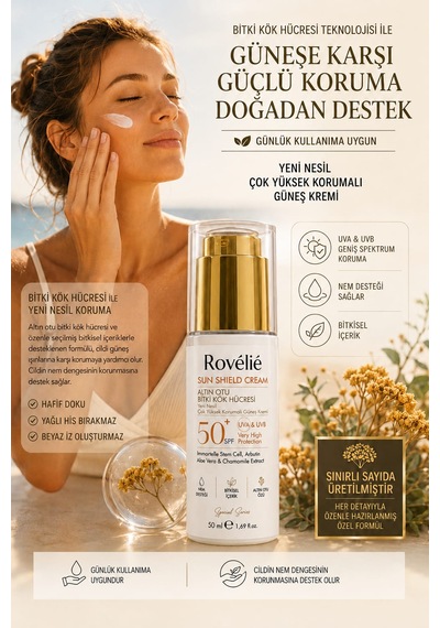 Yeni Nesil Altın Otu Bitki Kök Hücresi Sun Shield Cream Spf 50+ Güneş Kremi 50 Ml
