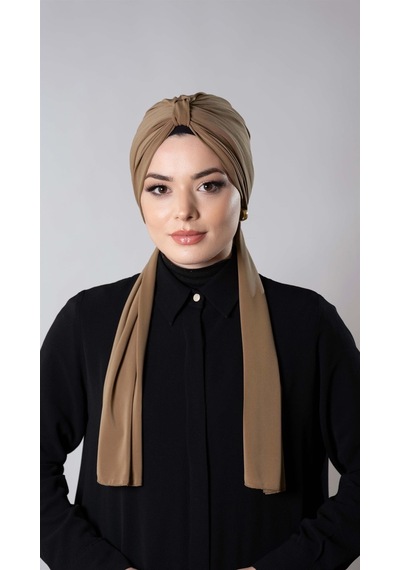 Hürrem Bone Taba Pratik Hazır Geçmeli Tesettür Bone Sandy Kumaş Atkılı 2204 33 Taba