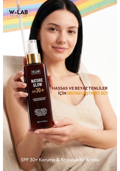 W-lab Cosmetics Nature Glow Spf30+ Hassas Ve Beyaz Ten İçin Bronzlaştırıcı Süt 200 Ml