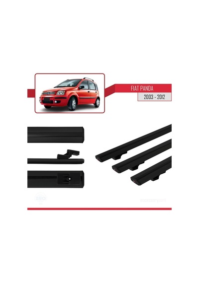 Fiat Panda 2003-2012 Arası İle Uyumlu Basic Model Ara Atkı Tavan Barı Siyah 3 Adet