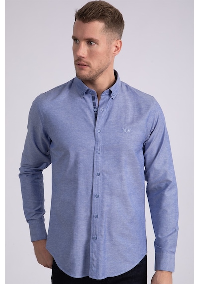 Tudors Slim Fit Dar Kesim Uzun Kol Erkek Gömlek-23352 Mavi