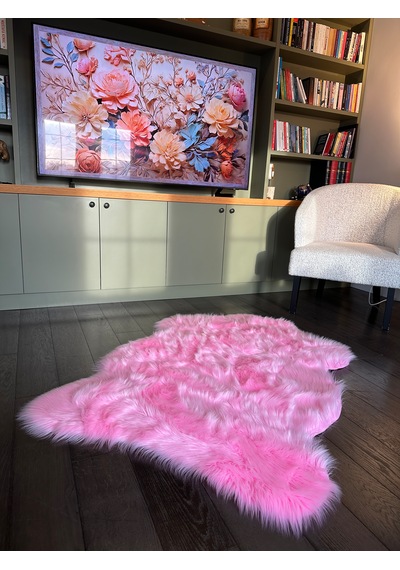 A Post Pembe Yumuşak Dokulu Peluş Halı Tek Kafa Post