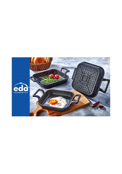 Eda 3 Lü Granit Kare Döküm Sahan Tava Seti Takımı - 18-20-22 Cm Diğer