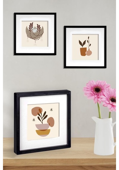 Yapışkanlı Sök-tak Paspartulu Siyah 21x21cm Kare Fotoğraf Çerçevesi - 3'lü Paket