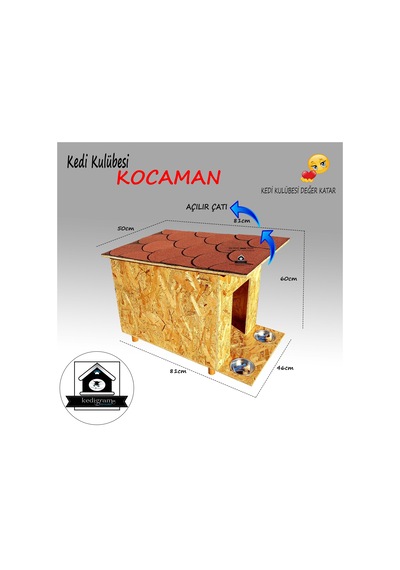 Kedigram Kedi Kulübesi Kocaman Red Kedi Evi Shingle Çatı Kaplamalı