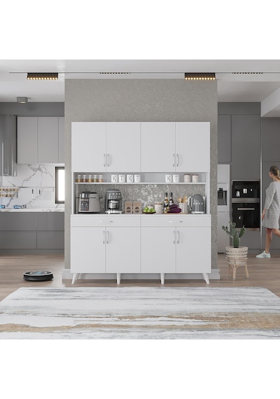 Denze Kahve Köşesi Çok Amaçlı Dolap Kiler Mutfak Dolabı Beyaz 160cm Beyaz