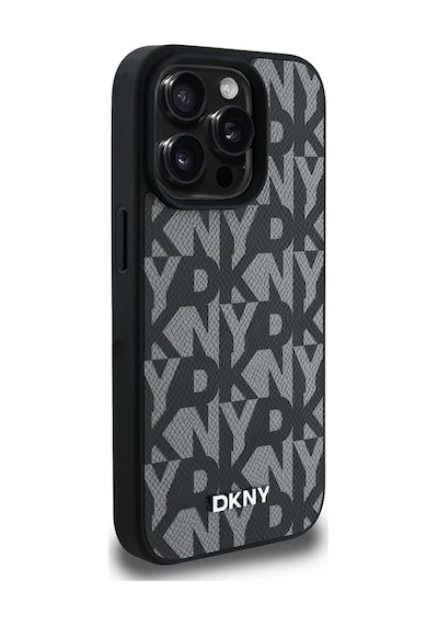 Apple Uyumlu iPhone 15 Pro Max Kılıf Dkny Lisanslı M-safe Şarj Özellikli 3d Yazılı Grid Pattern Kapak Gri