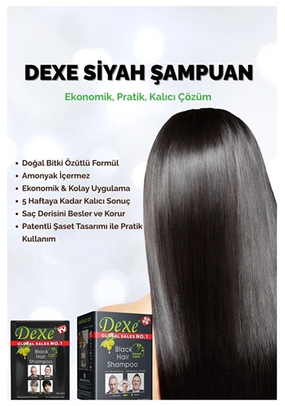 Dexe Beyaz Kapatıcı Siyah Saç Boyama Şampuanı 10'lu Saşe - 10 Paket 25ml