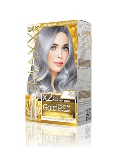 Maxx Deluxe Gold Serisi 24k Altın Parçacıklı Serum İle 1 Kutu 2 X 50 Ml Ve Geliştiriciler Saç Boyası Füme Gri 0.01
