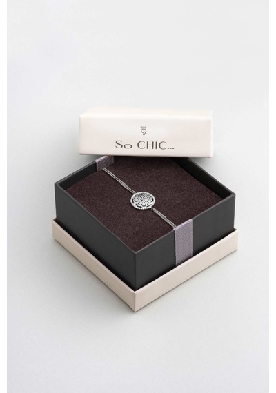So Chic Yaşam Çiçeği 18 Ayar Beyaz Altın Kaplama 20 Cm Gümüş Bileklik Rodyum