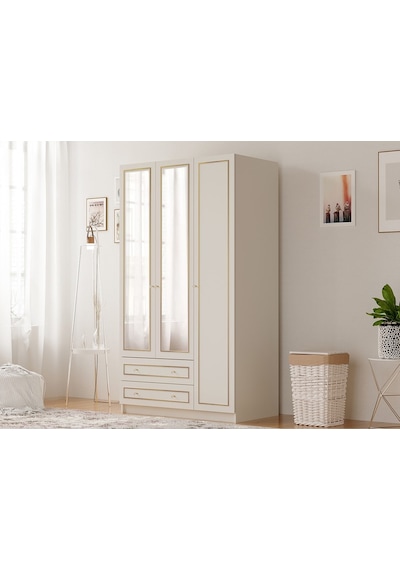 Rabi Mobilya Gold Country 3 Kapak 2 Çekmeceli Aynalı Gardırop
