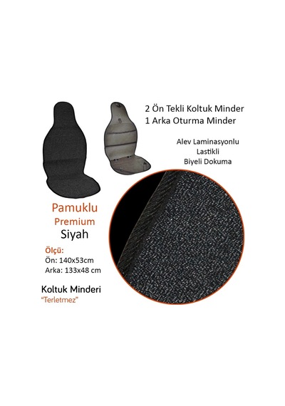 Nyf 53 Terletmez Minder Premium Pamuklu Siyah 3 Lü Set 2 Ön Pilot + 1 Arka Oturma