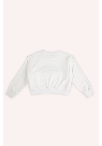 Kız Çocuk Nakış Detaylı Ekru Sweatshirt Çok Renkli