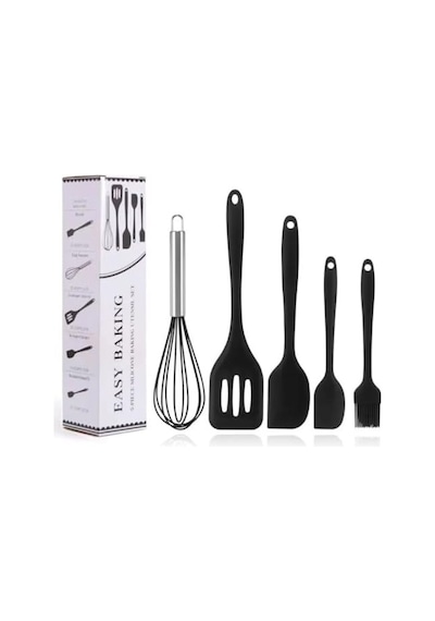 5 Parça Siyah Silikon Spatula Seti Yanmaz, Yapışmaz Ve Isıya Dayanıklı 0