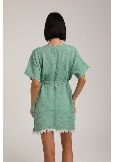 Life For Moda Kadın Kuşaklı Müslin Pareo Kimono P 80 Yeşil