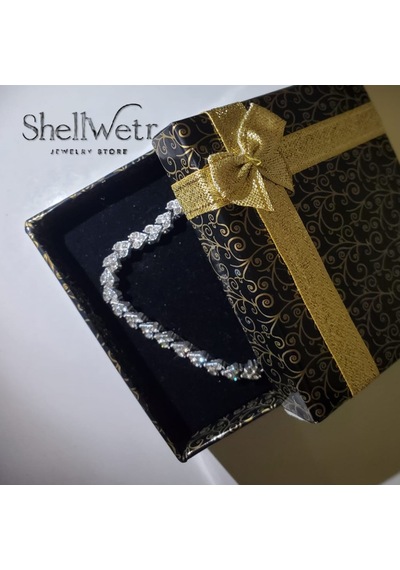 Silver Elegance 925 Ayar Gümüş Kaplama Eskitme Detaylı Kadın Parlak Taşlı Bileklik Gümüş