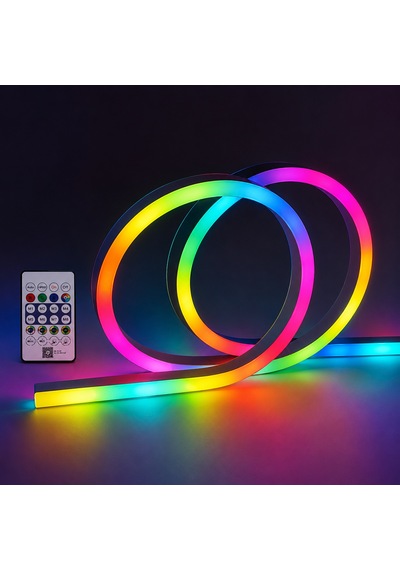 Neon Led Şerit Rgb Piksel 5 Metre Ip65 Su Geçirmez Adreslenebilir Smd2811 Dc12v Esnek Silikon Led Bant 6x12mm 2.5cm Kesilebilir Dekoratif Aydınlatma