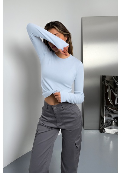 Balenbi Kadın Buzzy Parmak Geçmeli Bisiklet Yaka Basic Body 1130 Mavi