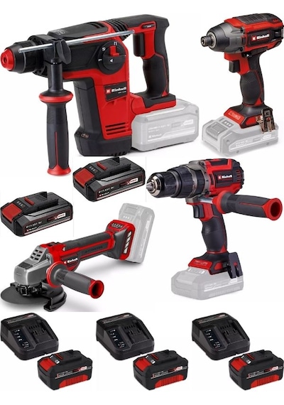 Einhell TP-HD 18/26 + TP-CI 18/220 + TP-CD 18/70 + TP-AG 18/125 Ce Q 3x4.0AH+2x2.5AH Kömürsüz Darbeli Set