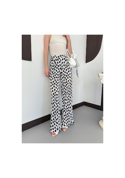 Verymoda Puantiyeli Plise Pantolon D3071 Topshow Krem