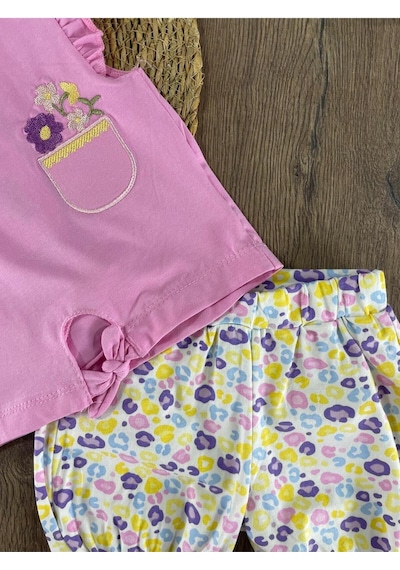 Bebicix Bandanalı Şortlu İkili Takım Pembe