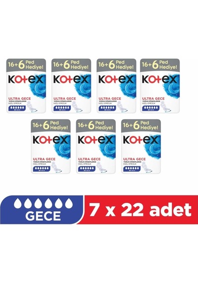 Kotex Ultra Gece Hijyenik Ped 7 x 22 Adet