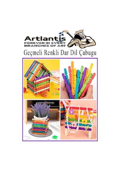 Renkli Geçmeli Dil Çubuğu Dar 100 Lü 1 Paket Çentikli Tırtıklı Geçirmeli Eklemeli Renkli Dondurma Çubuğu Kesik Uçlu Ahşap Çubuk