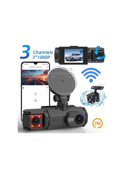 3 Kameralı Araç Dvr 360 Video Kayıt Cihazı, Ön + Sol + Sağ Dikiz Kamera, Arka Kameralı, Wifi Bb3dashcam