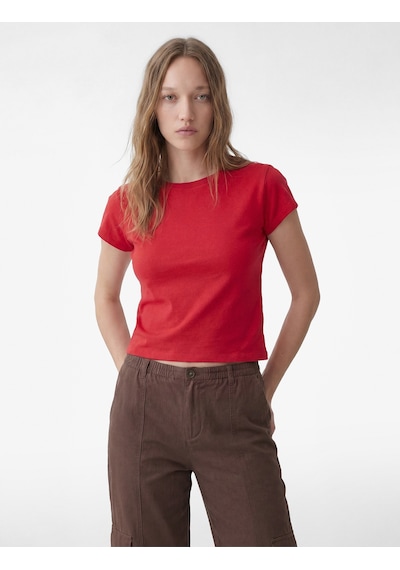 Koton Pamuklu Kısa Kollu Slim Fit Omzu Açık Tişört Kırmızı 6sal10790ık Koton Pamuklu Kısa Kollu Slim Fit Omzu Açık Tişört Kırmızı 6sal10790ık