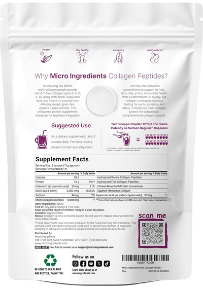 Micro Ingredients Multi Collagen Peptides Unflavored 907 Gr Usa Menşeii Orijinal Dmmedicineden