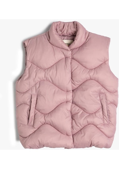 Koton Şişme Yelek Dik Yaka Fermuarlı Cepli Pembe 4skg20017aw Gülkurusu