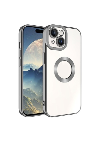 Case 4u Apple iPhone Uyumlu 15 Kılıf Kamera Korumalı Logo Gösteren Omega Kapak Koyu
