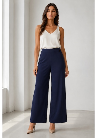 Bihan Store Kadın Rahat Kesim Beli Lastikli Bol Paça Pantolon Y26-1603-lacivert