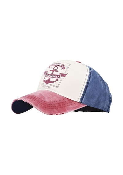 Tezzgelsin Unisex Pamuklu Maritime Orginal Eskitme Kep Şapka Kırmızı Lacivert