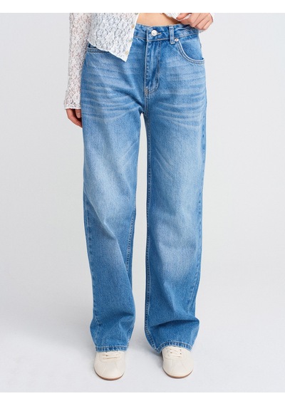 Dilvin 71790 Boru Paça Efektli Kumaş Denim Pantolon-mavi Mavi