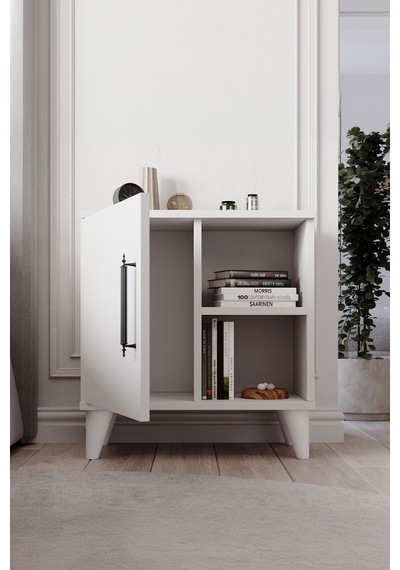 Enda Home Kommen Tek Kapaklı 2 Açık Bölmeli Komodin Beyaz