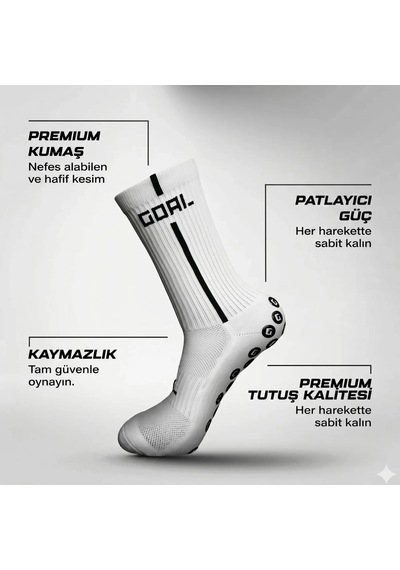 Elitse Kaydırmaz Futbol Çorabı Beyaz Bilek Destekli, Denge Ve Tutuş Sunan Spor Çorabı