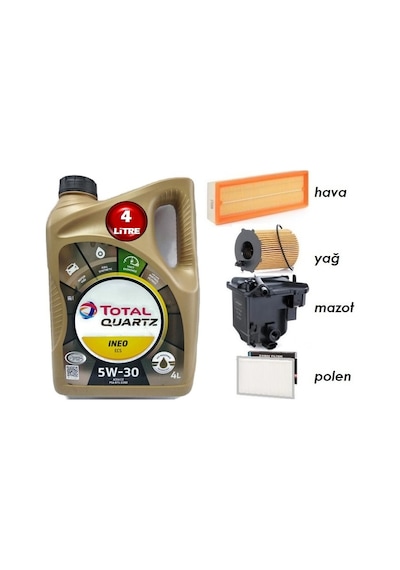 Total Quartz Ineo Ecs 5W-30 Motor Yağı 4 L + Peugeot 407 1.6 Dizel Yağ Bakım Seti